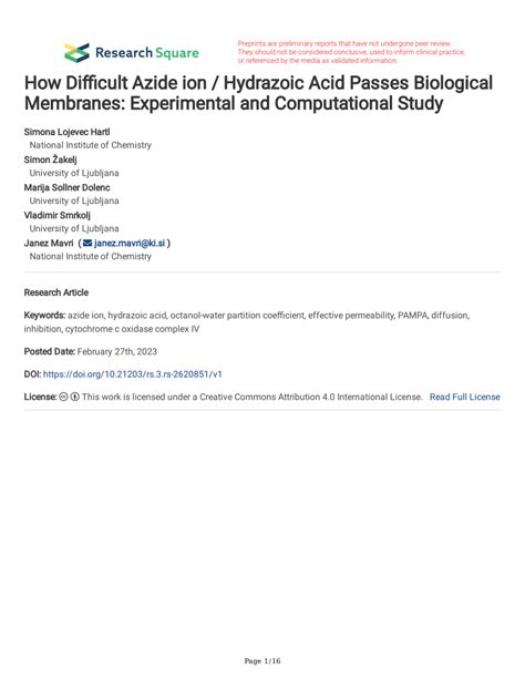 (PDF) How Difficult Azide ion / Hydrazoic Acid Passes Biological ...