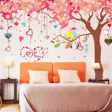 Wall Sticker Living room bedroom background New Cherry Blossoms Tree Stickers Decorative ...