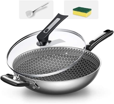 Amazon.com: 304 Stainless Steel Wok Pan Honeycomb Nonstick Pan with ...