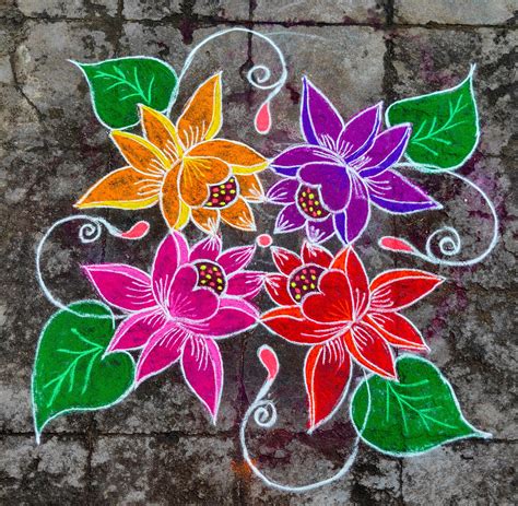 Lotus kolam | New rangoli designs, Small rangoli design, Rangoli kolam designs