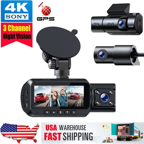 TOGUARD 3 Channel Dash Cam for Cars 4K Front 1080P Cabin Dual Dash Camera Three Way 1080P Front ...