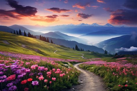 Beautiful Nature Mountain Scenery with Flowers Free Stock Photo | picjumbo