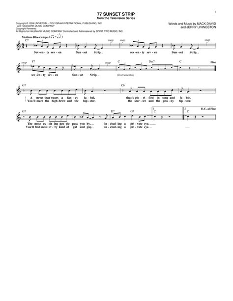 77 Sunset Strip By Jerry Livingston - Digital Sheet Music For Lead ...