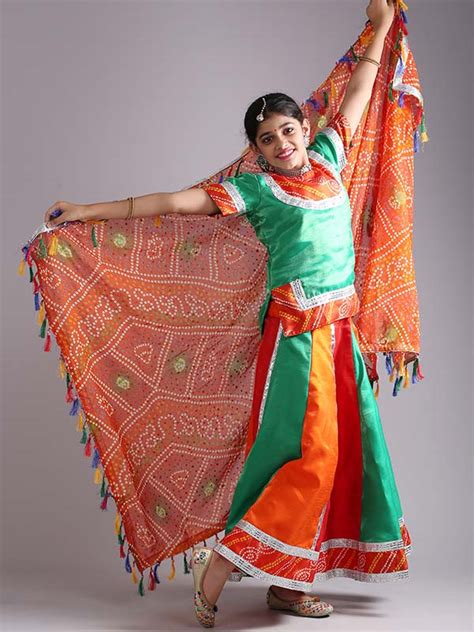 Girls Rajasthani Ghoomar Folk Dance Multi Green Costume (Lehenga,Top,D – The Dance Bible