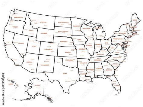 Vetor do Stock: Doodle freehand drawing USA political map with major cities. Vector illustration ...
