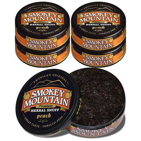 Smokey Mountain Herbal Snuff - Peach - 5 Cans - Nicotine-Free and Tobacco-Free - Herbal Snuff ...