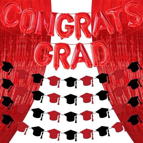 Amazon.com: Red Graduation Cap Garland Felt - 4 String, No DIY | Big Congrats Grad Balloon ...