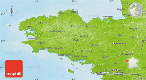 Physical Map of Bretagne