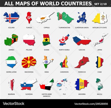 All maps world countries and flags set 2 Vector Image