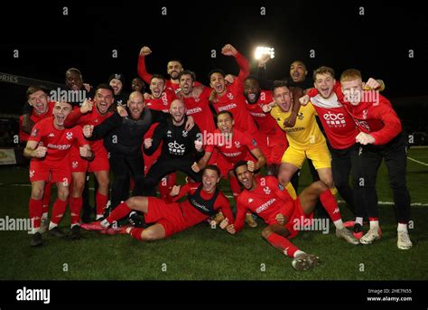 File photo dated 08-01-2022 of Kidderminster Harriers players celebrate. Kidderminster, the ...