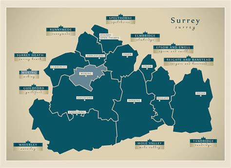 Modern Map Surrey County With District Labels England Uk Illustration Stock Illustration ...