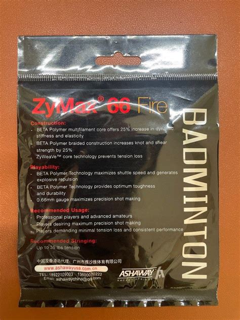 Zymax 66 Fire Badminton String by Ashaway, Sports Equipment, Sports & Games, Racket & Ball ...