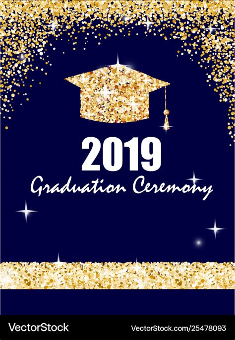 Graduation ceremony banner with golden graduate Vector Image