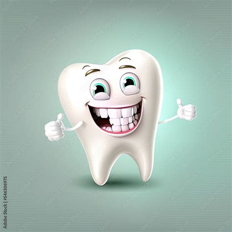 3D realistic happy tooth 2r illustrated illustration. Cartoon dental character. Cute dentist ...