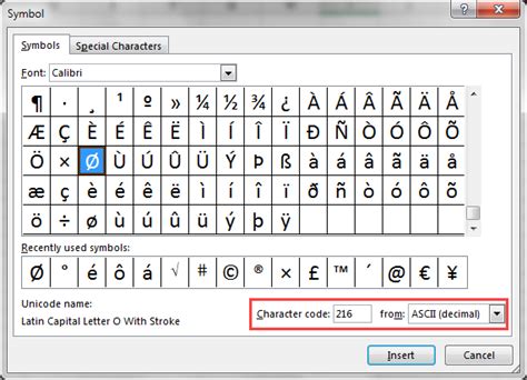 Typing Diameter Symbol [Ø] in Excel or Word