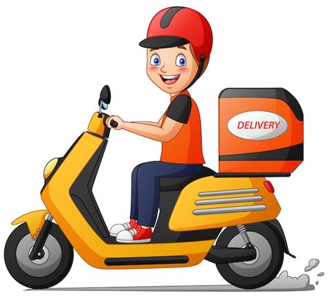 Premium Vector | Scooter with delivery man cartoon character isolated illustration