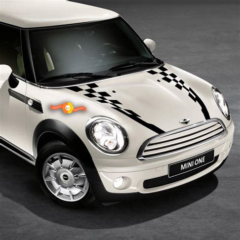 2007-2021 Mini Cooper Checkered Hood Side Back Bonnet Racing Stripes Decals