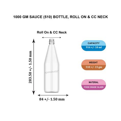 1000 gm Sauce(510) Glass Bottle Roll On & CC Neck - Ajanta Bottle Pvt Ltd