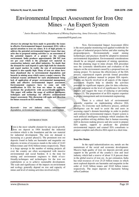 (PDF) Environmental Impact Assessment for Iron Ore Mines – An Expert System