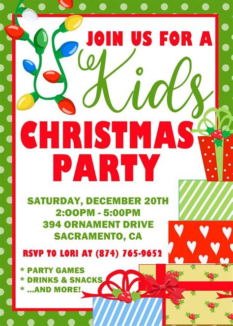 Kids Christmas Party Invitations | Christmas party invitations, Birthday party stickers, Kids ...