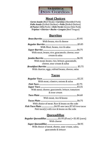 Taqueria Los Gordos Menu, Menu for Taqueria Los Gordos, Aptos, Monterey Bay - Urbanspoon/Zomato