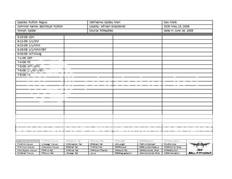 Printable Snake Feeding Chart Template - Printable Templates Free