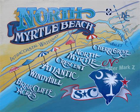 North Myrtle Beach Map style Poster decor vintage style south carolina beach | eBay