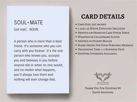 Soul Mate Definition Card, BFF for Life, Boyfriend Friend Partner Spouse Partner Card, Birthday ...