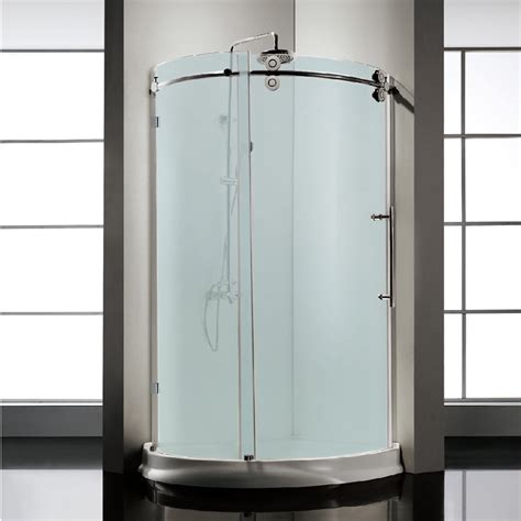 36 in. x 79 in. Frameless Sliding Frosted Glass Shower Door Enclosure in Chrome with Handle ...