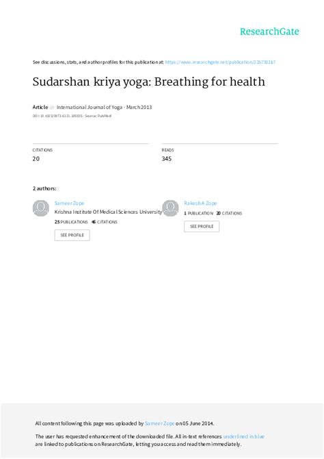 (PDF) Sudarshan kriya yoga: Breathing for health