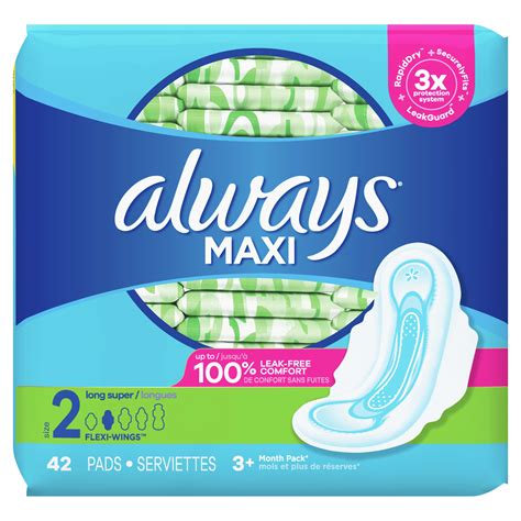 Always Maxi Super Absorbency Pads with Wings, Unscented, Size 2, 42 ct - Walmart.com - Walmart.com