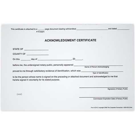 Acknowledgment Notary Certificates - All State Notary Supplies