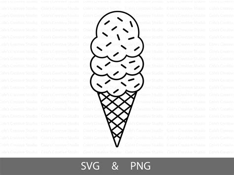 3 Scoop Ice Cream Cone Sprinkles Outline Svg, Ice Cream Svg, Ice Cream ...