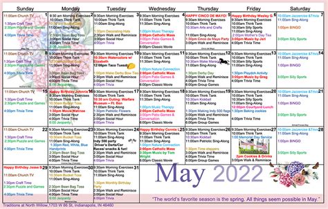 May 2022 Calendar: Memory Care | Traditions at North Willow