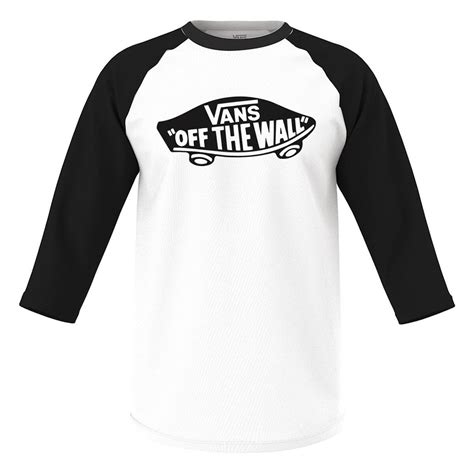Cotton large logo t-shirt with 3/4 length sleeves, black + white, Vans | La Redoute