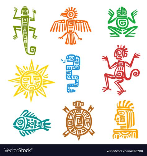 Mayan aztec totems animal and bird symbols Vector Image