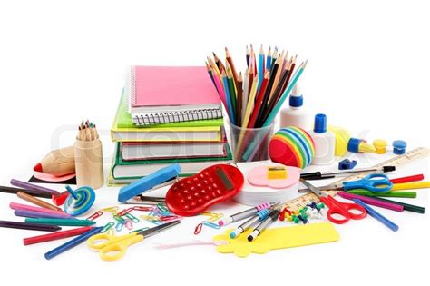 School and office supplies on white ... | Stock image | Colourbox