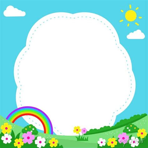 Cute nature landscape background. frame template design with • wall stickers children, children ...