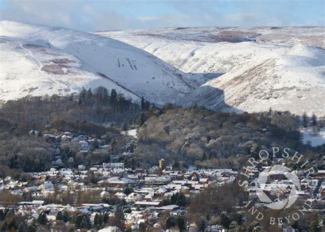 Church Stretton nestling under the Long Mynd below Townbrook Valley, Shropshire.