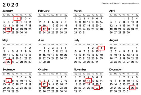 List of U.S. Federal Holidays 2020 Calendar- Observances in the United States - Calendar Letters