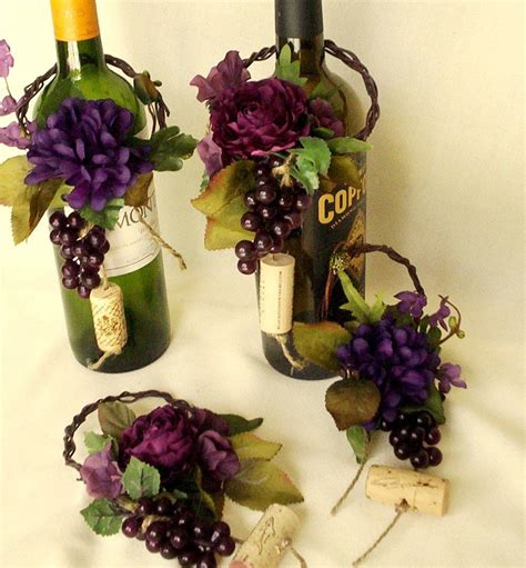 Wedding Centerpieces Wine Bottle Toppers Set of 4 Reception Bridal Showers purple grape Party ...