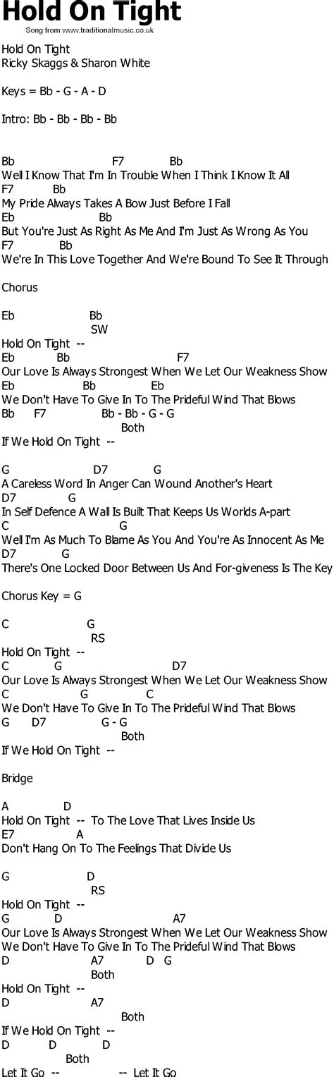 Old Country song lyrics with chords - Hold On Tight