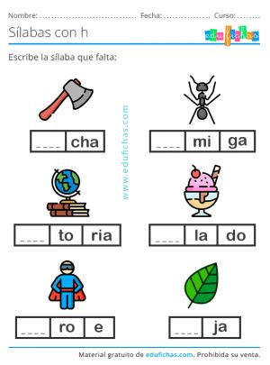 Letra H y sílabas con H - Letras Consonantes para Imprimir (PDF)