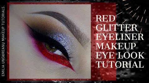 Red Glitter Eyeliner Makeup Eye Look Tutorial - YouTube