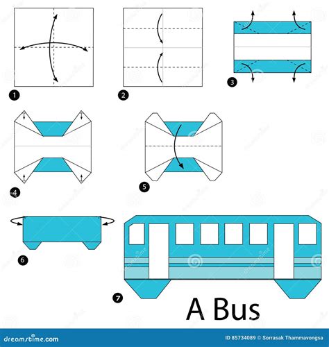 Step by Step Instructions How To Make Origami a Bus. Stock Vector - Illustration of object ...