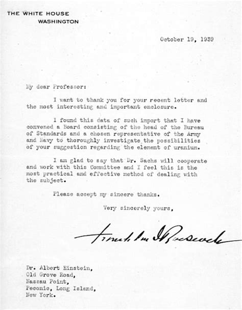 Einstein’s 1939 letter to President Franklin Delano Roosevelt | Albert ...