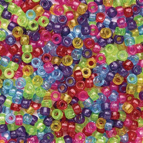 Colorations Glitter Pony Beads, 1 lb. 1800 Pcs in Resealable Stand-Up Bag for Storage, Accent ...