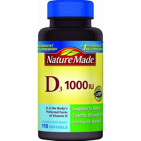 Nature Made Vitamin D3 1000 IU Softgels, 110 Ct - Walmart.com - Walmart.com