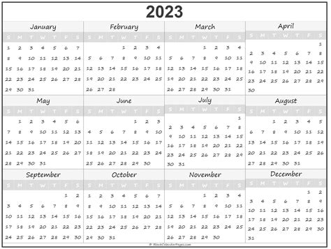 2023 Year Calendar 10E