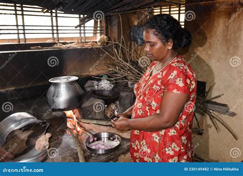 Indian Woman Cooking Food in Rural House Simple Living Editorial ...